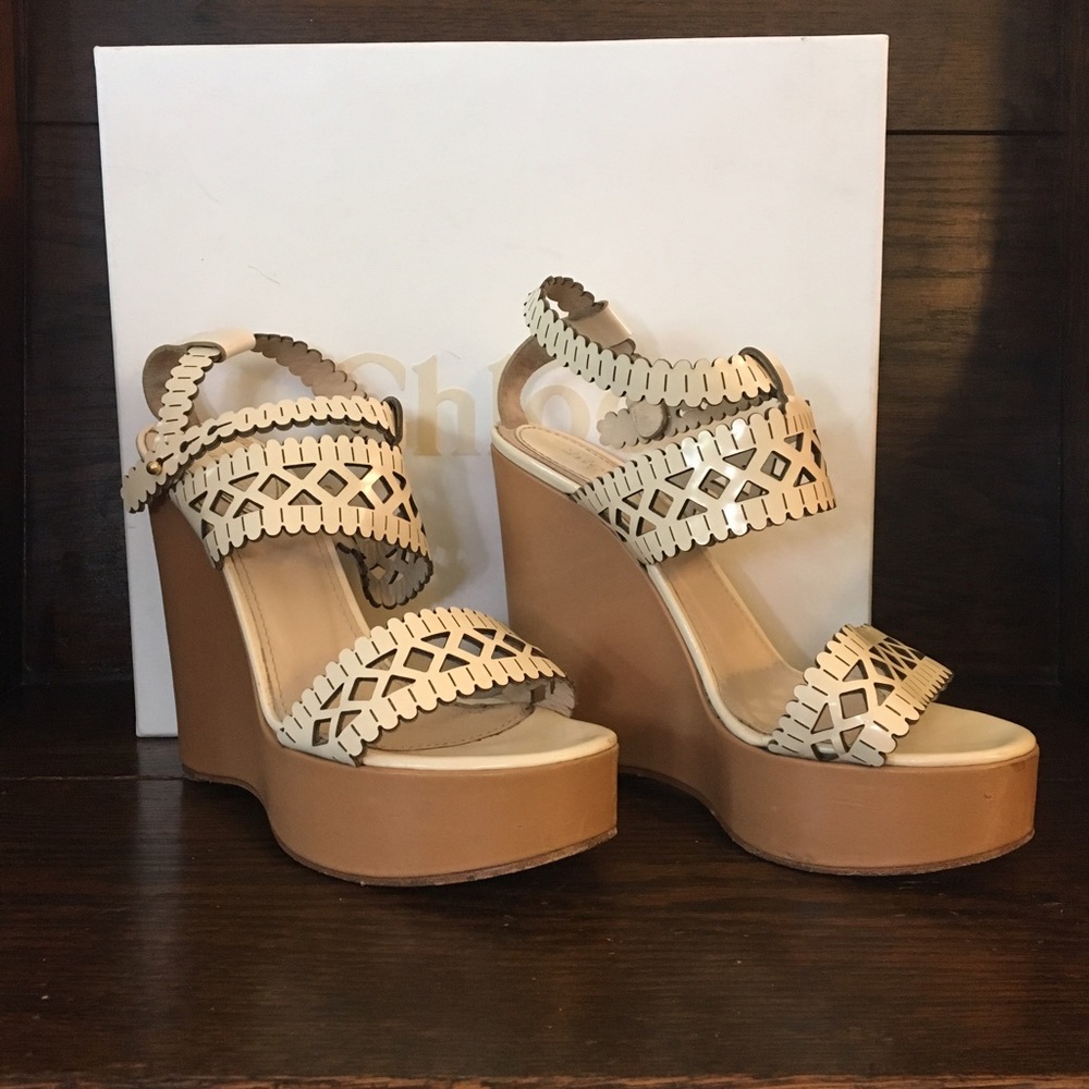 COPY - Chloe Leather Laser Cut Platforms size 8.5